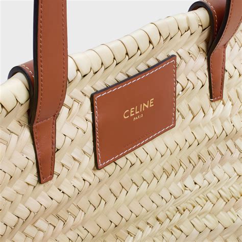 Medium Celine Classic Panier in Palm Leaves and Calfskin